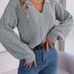 Casual Polo Collar Solid Color Plaid Long Sleeve Knitted Pullover Sweater