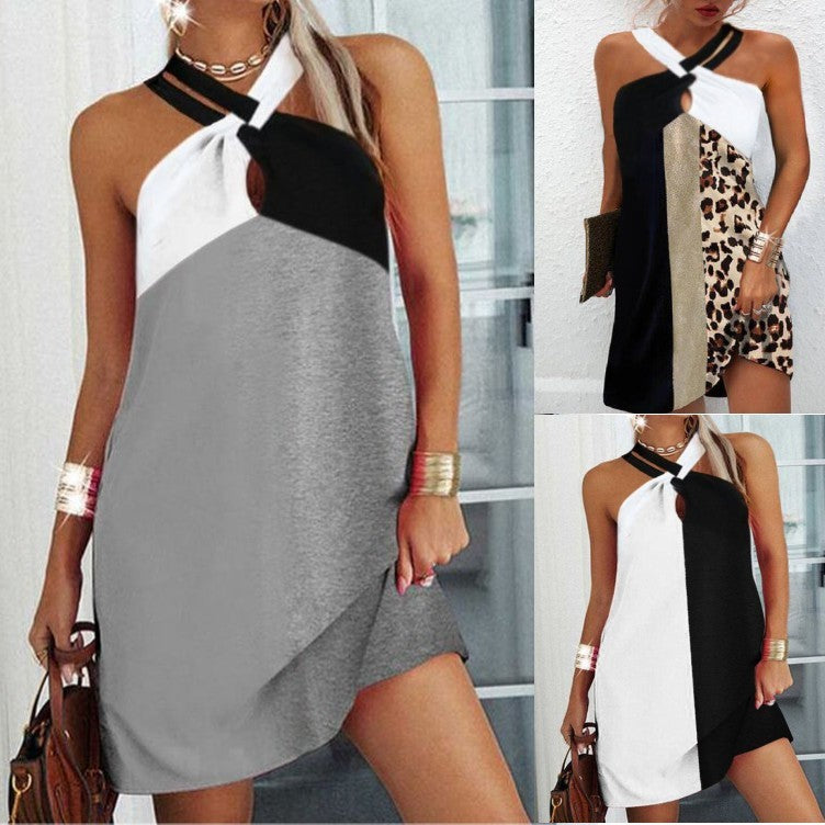 Women's Loose Print Sleeveless Halter A-Line Dress