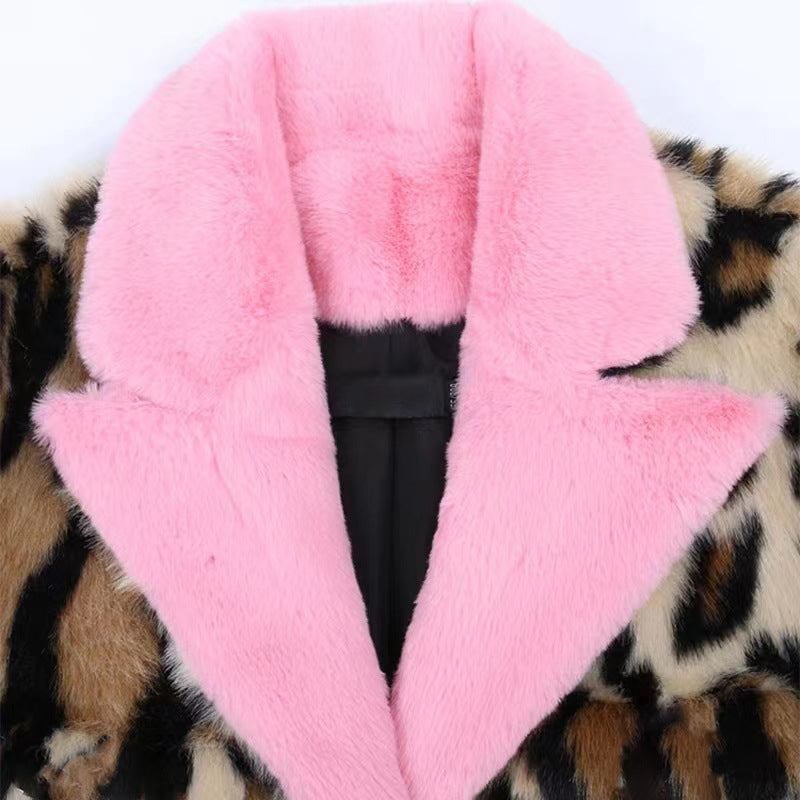 Manteau en fausse fourrure imprimé léopard pour femme, automne et hiver