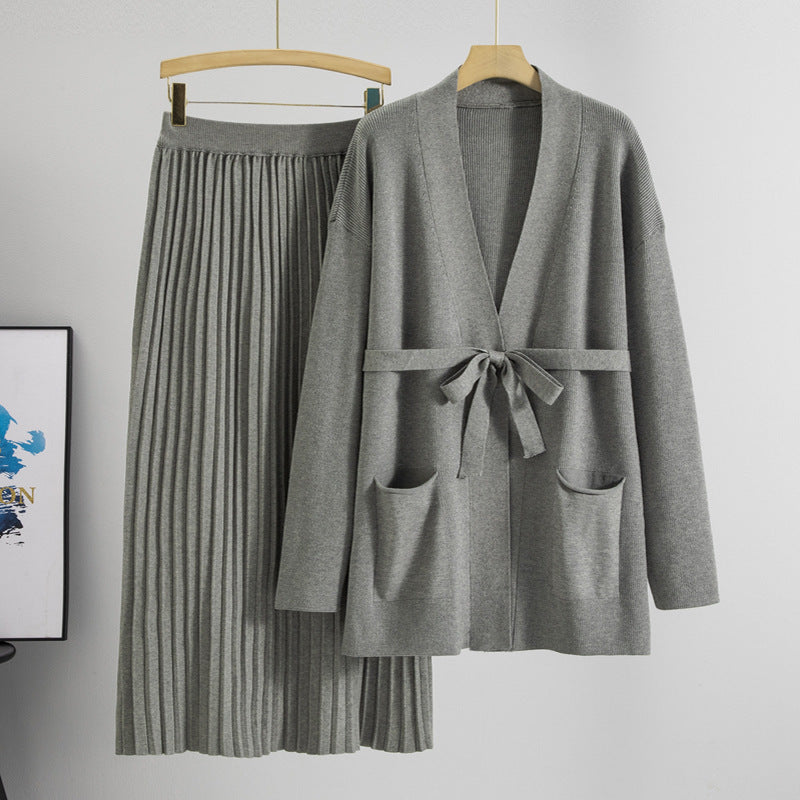 Knitted Skirt Two-piece Pleated Long Skirt Fashion Suit
