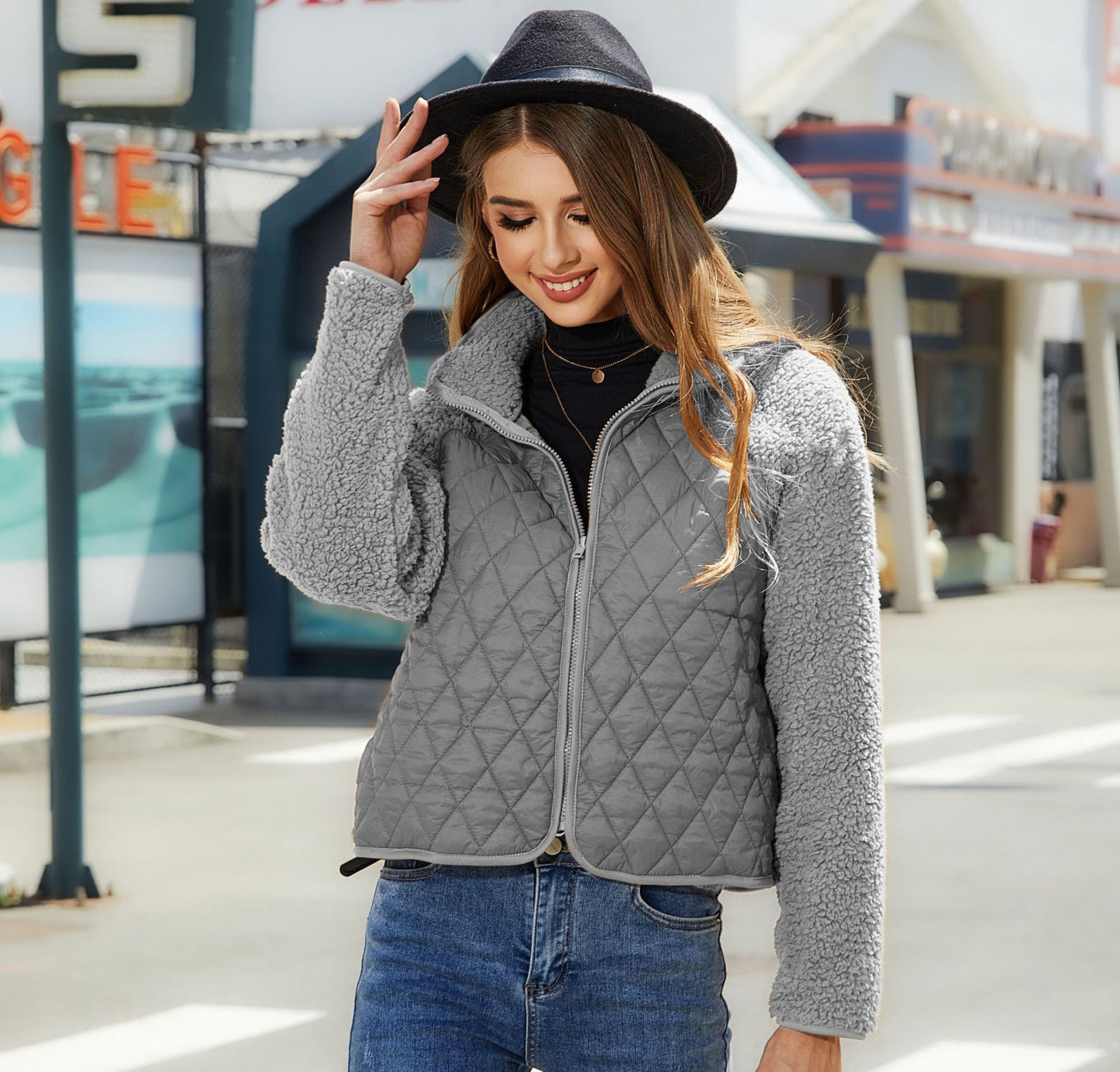 Women's Glitter Velvet Cardigan Zipper Long Sleeve Plush Coat