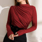 Pleated One-word Half Turtleneck Bottoming Shirt Women