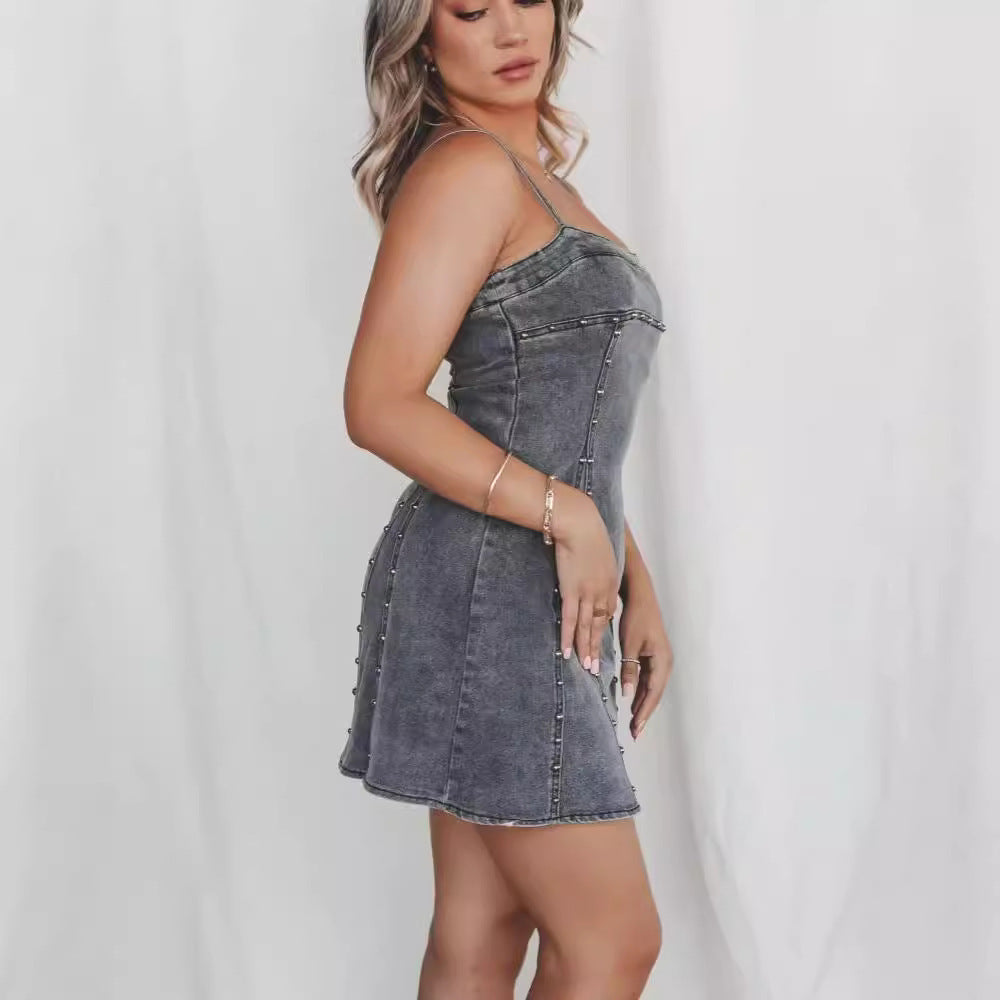 Robe bandeau sexy en denim extensible, coupe slim, vêtements pour femmes