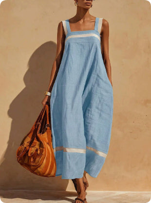 Strap Contrast-Color Womens Casual Loose Dress