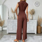 Casual Sleeveless Solid-color Boat-neck Wide-leg Jumpsuit