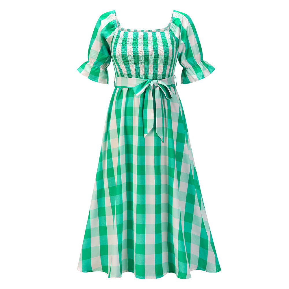 Robe de plage slim à col unique et épaules dénudées, imprimé écossais