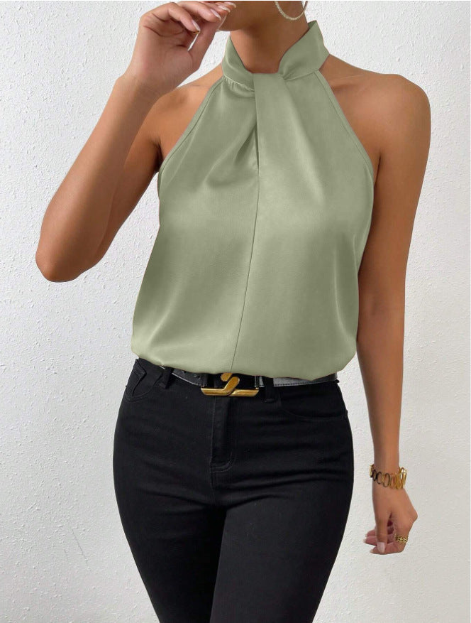 Women's Satin Halter Sleeveless Vest