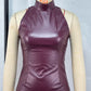 PU Leather Slim-fit Slimming Half Turtleneck Sleeveless Vest