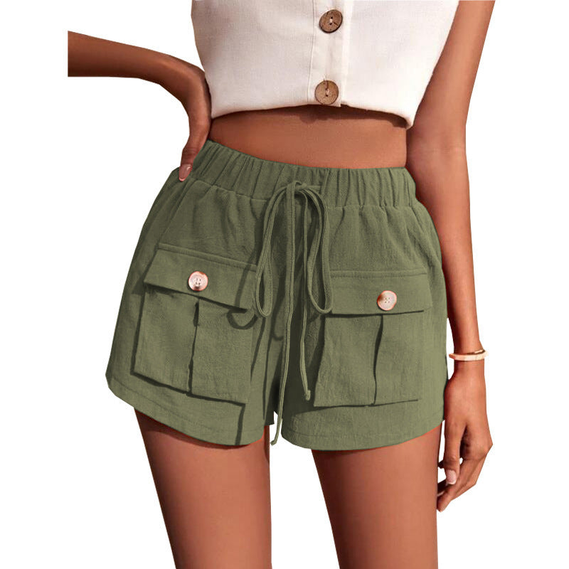 Short cargo ample taille moyenne avec cordon de serrage pour femme