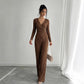 Womens Solid-Color V-Neck Cross-Over Long-Sleeve T-Shirt And Pants Set