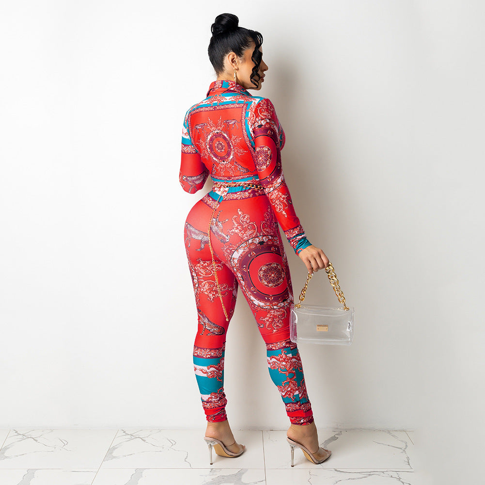 Fashion Digital Positioning Printing Tight-Fitting Two-Piece Suit