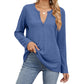 Loose-fitting V-neck Long Sleeves T-shirt Top For Women