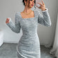 Elegant Plaid-Striped Tailored Long-Sleeve Dress