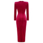 Robe plissée en velours Zou à col rond pour femme, robe moulante fendue