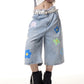 American Vintage Small Flower Loose Straight-leg Denim Cropped Pants For Women