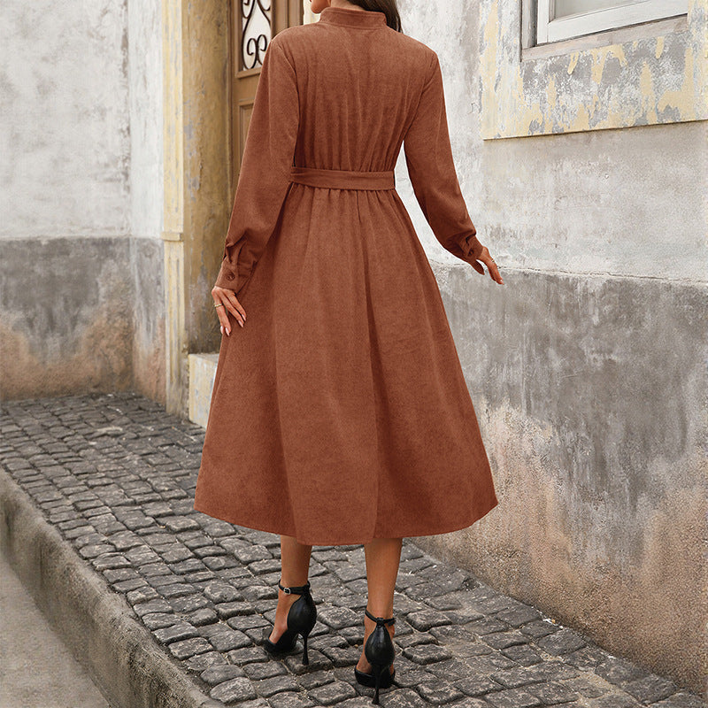 Corduroy V-neck Work Commuter Dress Women