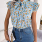 Casual Floral Stringy Selvedge Lace-up Bow Top