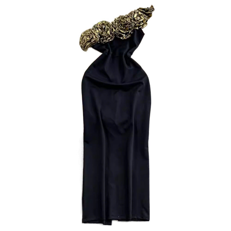 Robe tube sexy à épaules dénudées et motif floral tridimensionnel pour femme