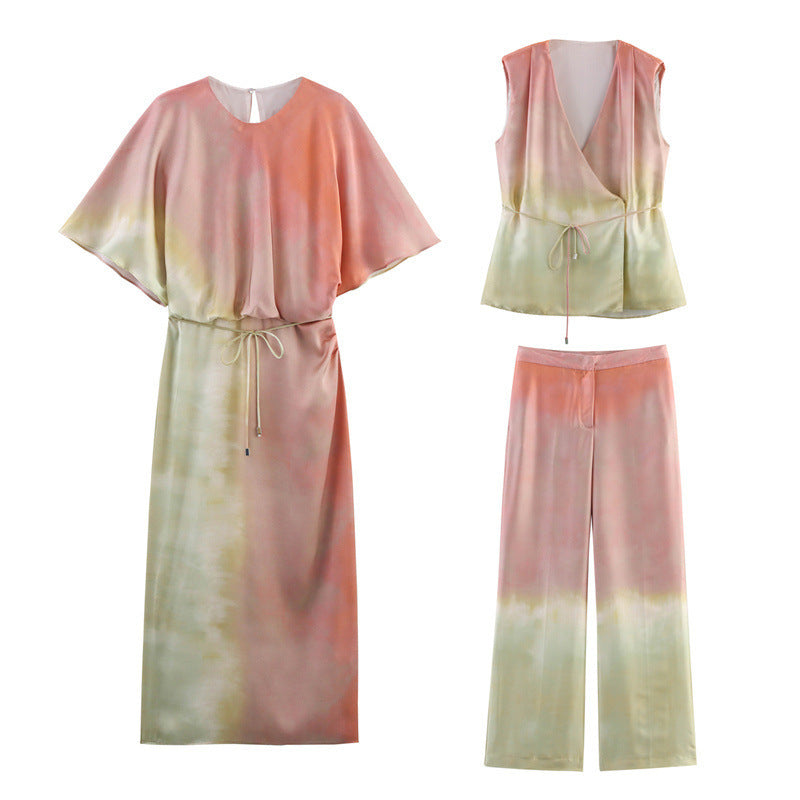 Tie-dye Printed Top Midi Skirt Dress