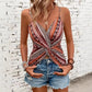 New European And American-style Ethnic Retro Italian Spaghetti Chain Print Knotted Sexy V-neck Camisole