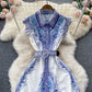 Women's Summer Lace-up Waist Polo Collar Retro Dress