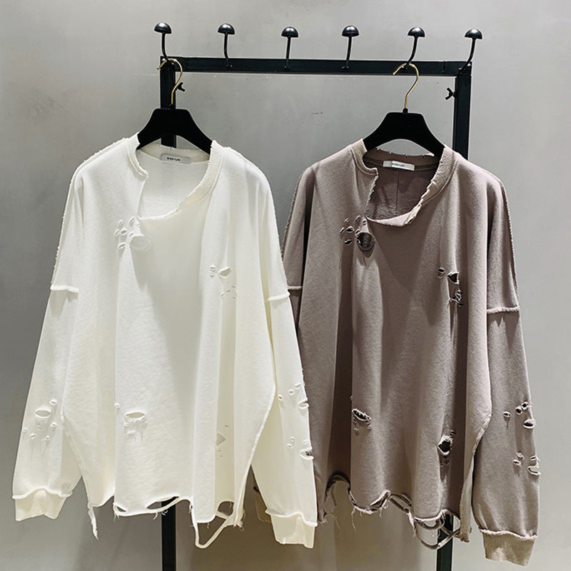 Women's Loose Shredded Crew Neck T-Shirt