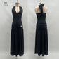Womens Halterneck Backless Slim Fit Solid Color Split Dress