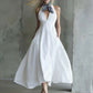 Womens Retro Sleeveless Tie-Waist A-Line Midi Dress With V-Neck
