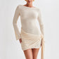 Robe moulante à manches longues, style Y2K, sexy, moulante, en V, dos nu, courte, vêtements pour femmes