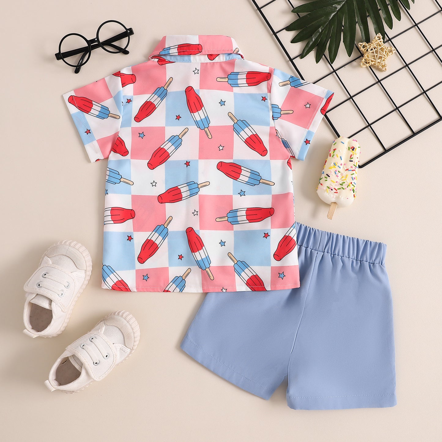 Ensemble chemise et short imprimés style gentleman pour garçon