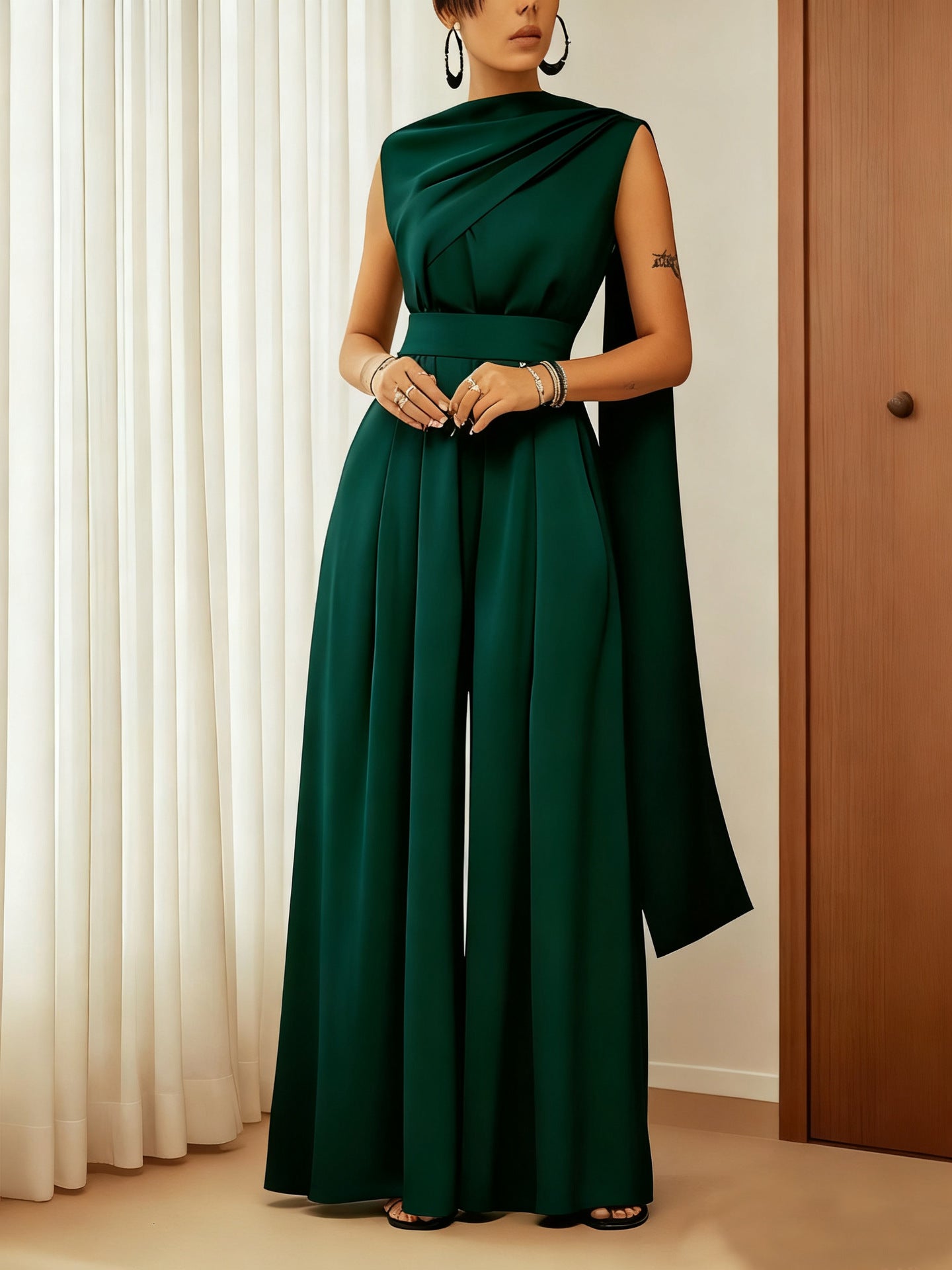 Women's Solid Color Slim-fit Jumpsuit Loose Casual Pants
