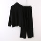 Idle Style Half Turtleneck Thickened Inner Wear Knitted Wide Leg Pants Two-piece Set