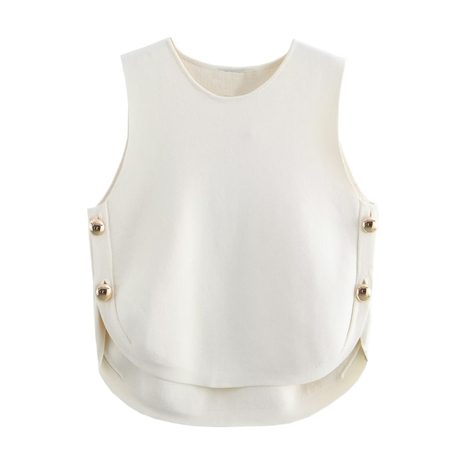 Women's Casual Sleeveless Short Side Button Decoration Knitted Top