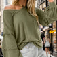 Women's Long-sleeve Shirt Off-shoulder Loose Ruffled Shirt Waffle