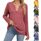Loose-fitting V-neck Long Sleeves T-shirt Top For Women