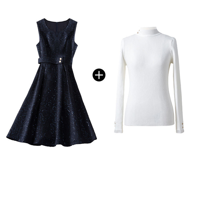 Round Neck Women's Tweed Dress Base