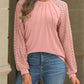 Women's Lace Patchwork Round Neck Pleated Long Sleeve Top
