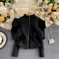 Women's Long Solid Color Puff Sleeve Top
