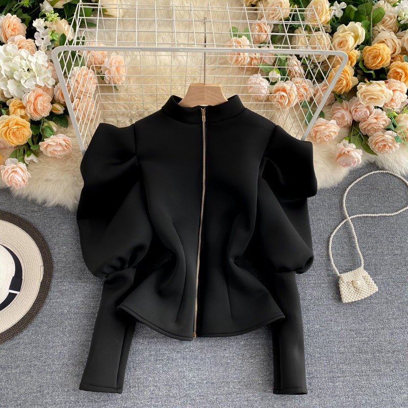 Women's Long Solid Color Puff Sleeve Top