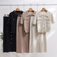 Women's New Polo Collar Sweater With Short Sleeves Skirt Knitted Two-piece