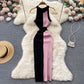 Slim Fit Slimming Long Round Neck Sleeveless Dress Color Matching Skinny Sheath Knitted Dress