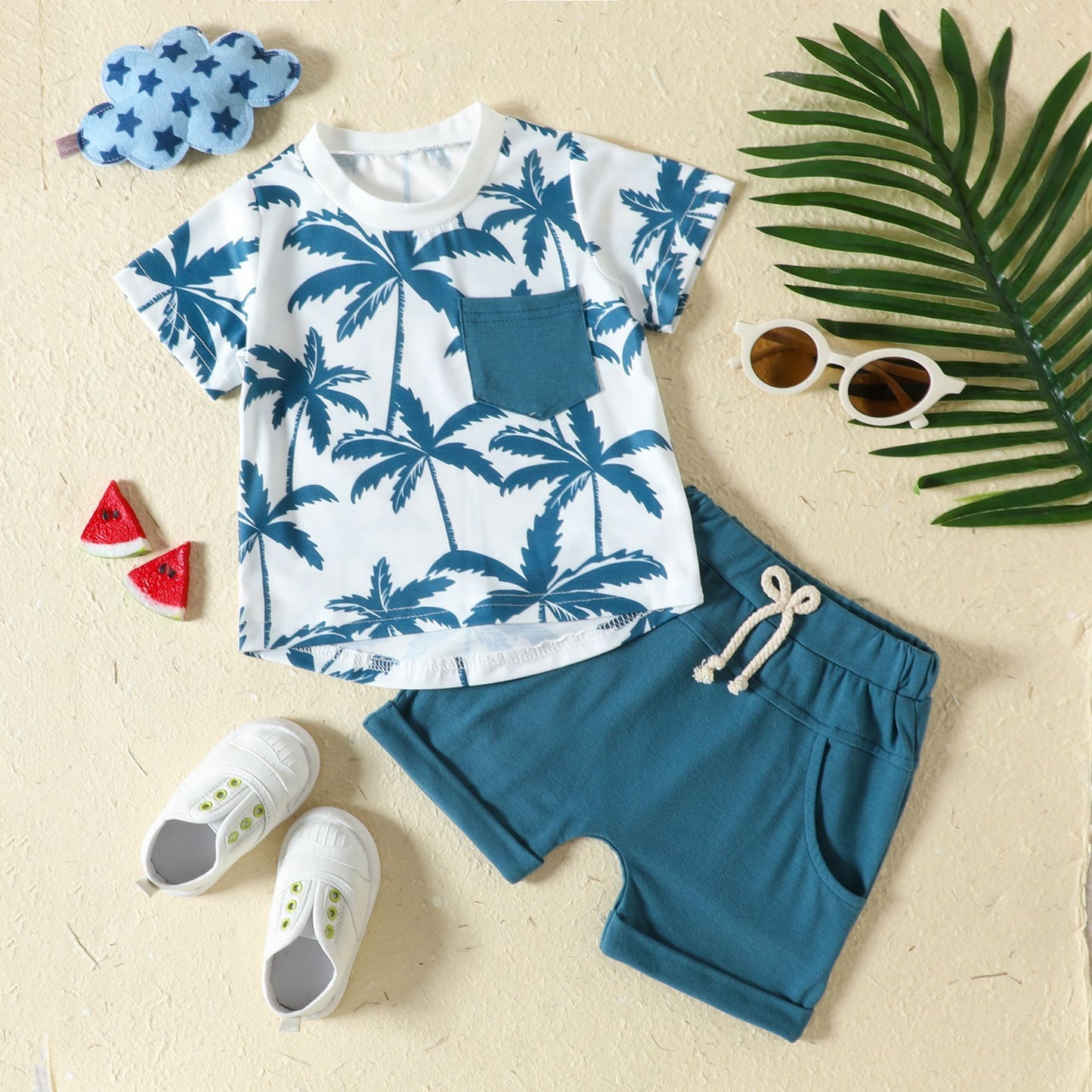Ensemble t-shirt et short imprimé forêt tropicale style sport