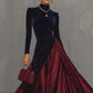 Womens Velvet Patchwork Color-Block Turtleneck Gown