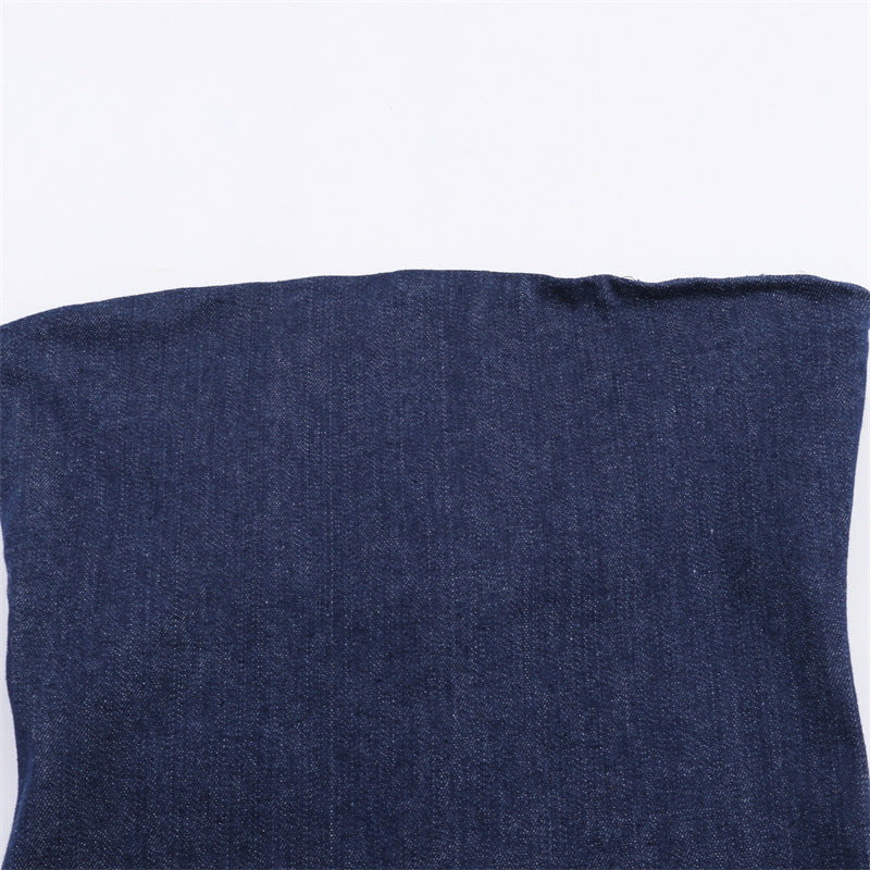 European And American Style Fashionable Slim-fit Asymmetric Denim Dress