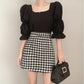 Gentle Temperament Square Neck Leaking Collarbone Puff Sleeve Chiffon Half Sleeve Top