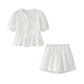 Solid Color Flower Embroidered Cotton Short-sleeved Shorts Two-piece Suit