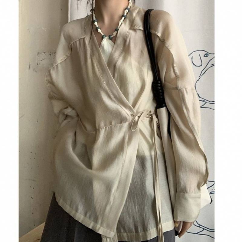 Long Sleeve Sun-protection Overshirt Women's Summer Lace-up Shirt Loose
