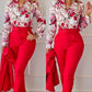 Women's Fashionable Printed Long-sleeved Shirt And Trousers Suit