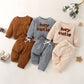 Waffle Solid Color Letter Long Sleeve Top Trousers Suit
