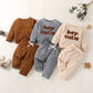 Waffle Solid Color Letter Long Sleeve Top Trousers Suit